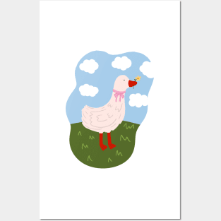 White goose with flower Posters and Art